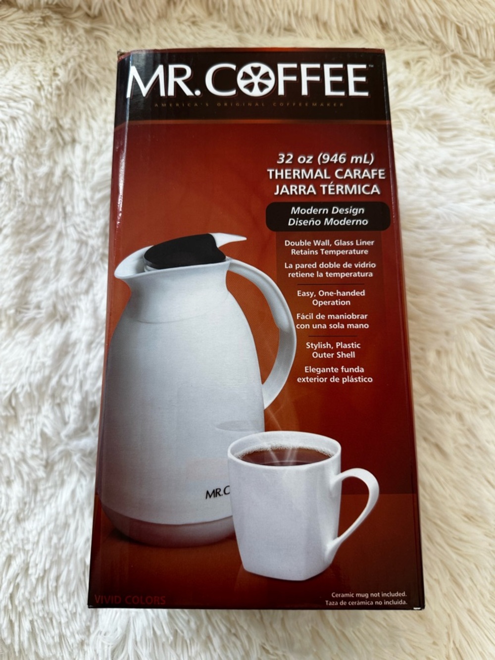 Mr. Coffee White 32 oz Thermal Carafe Double Wall Insulated New